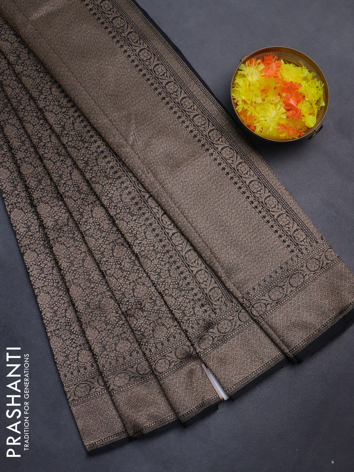 Banarasi semi silk saree black with allover thread & zari weaves and woven border
