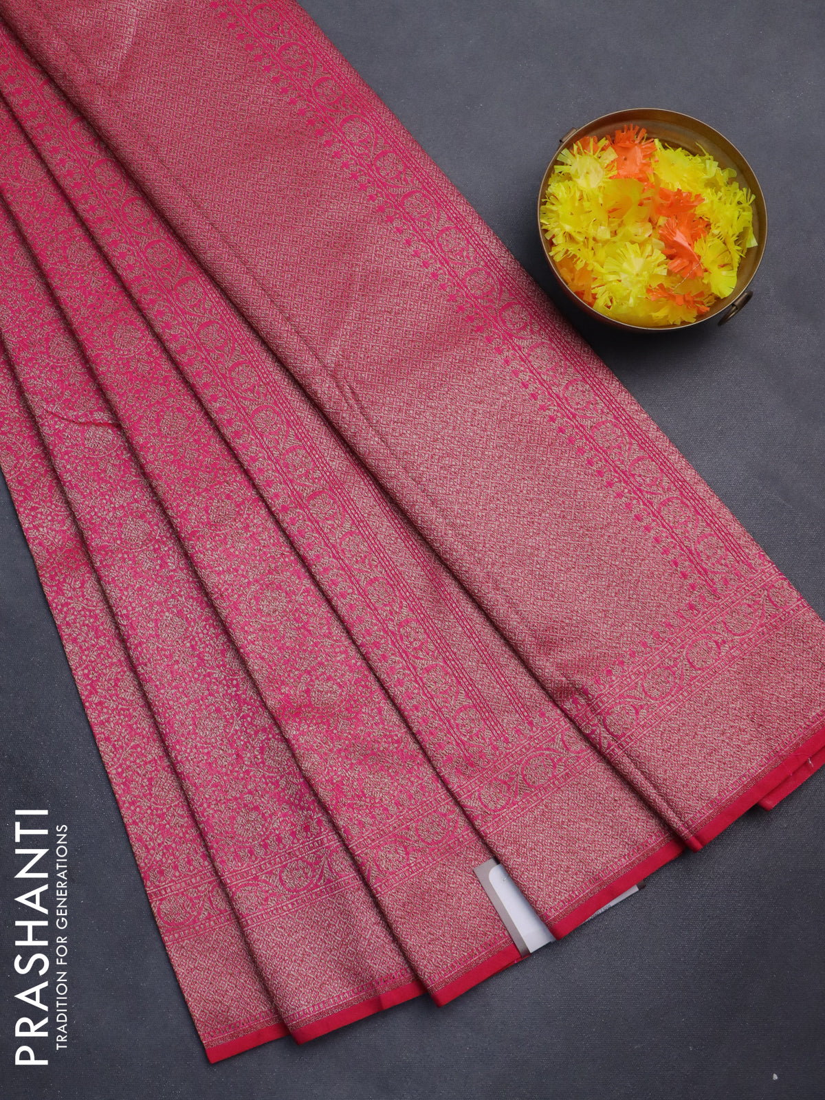 Banarasi semi silk saree pink with allover thread & zari weaves and woven border