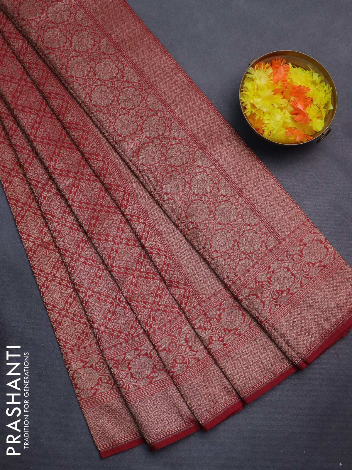 Banarasi semi silk saree maroon with allover thread & zari weaves and woven border
