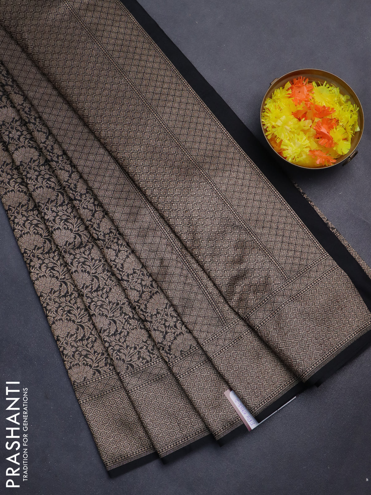 Banarasi semi silk saree black with allover thread & zari weaves and woven border