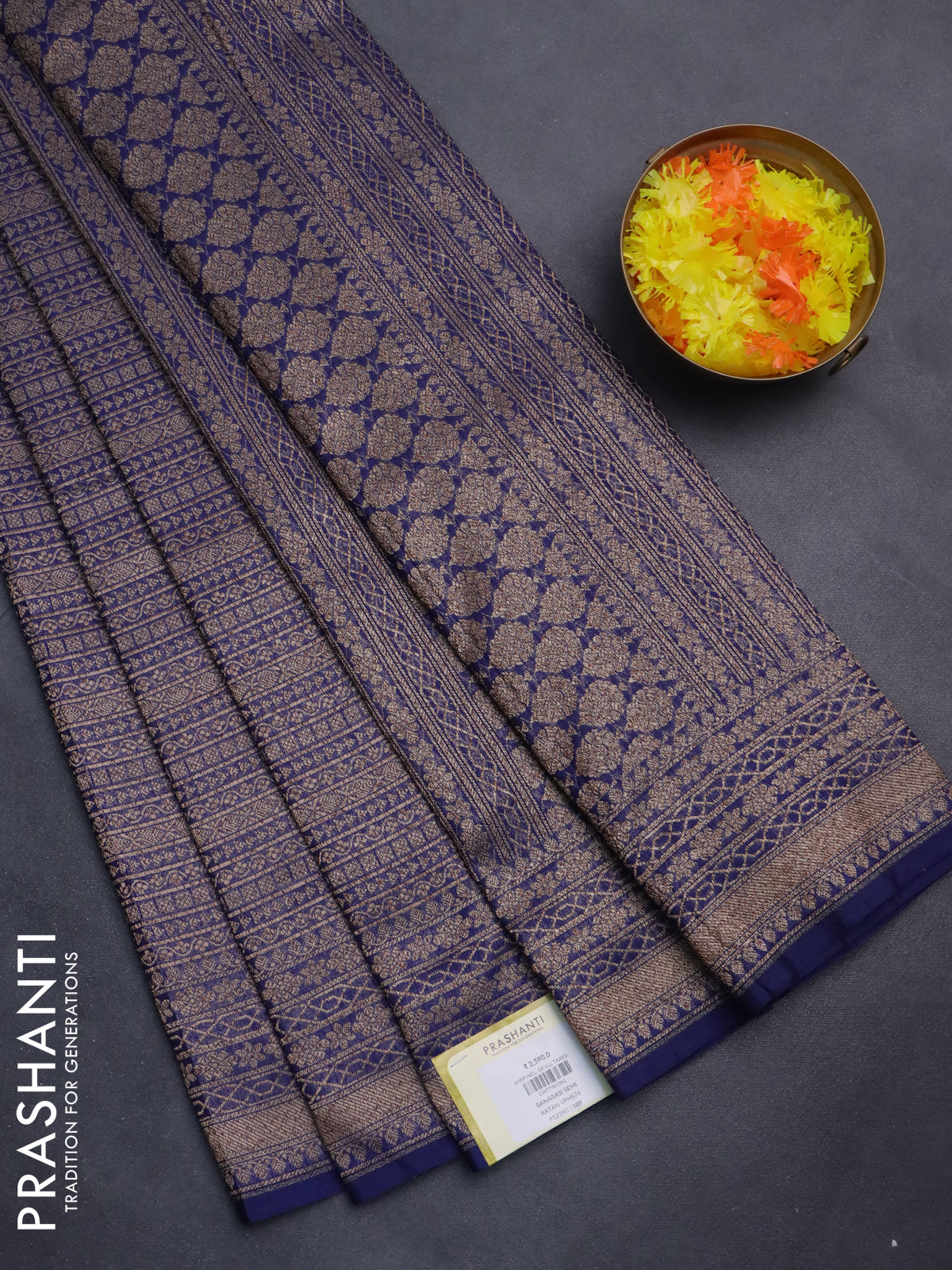 Banarasi semi silk saree blue with allover thread & zari weaves and woven border