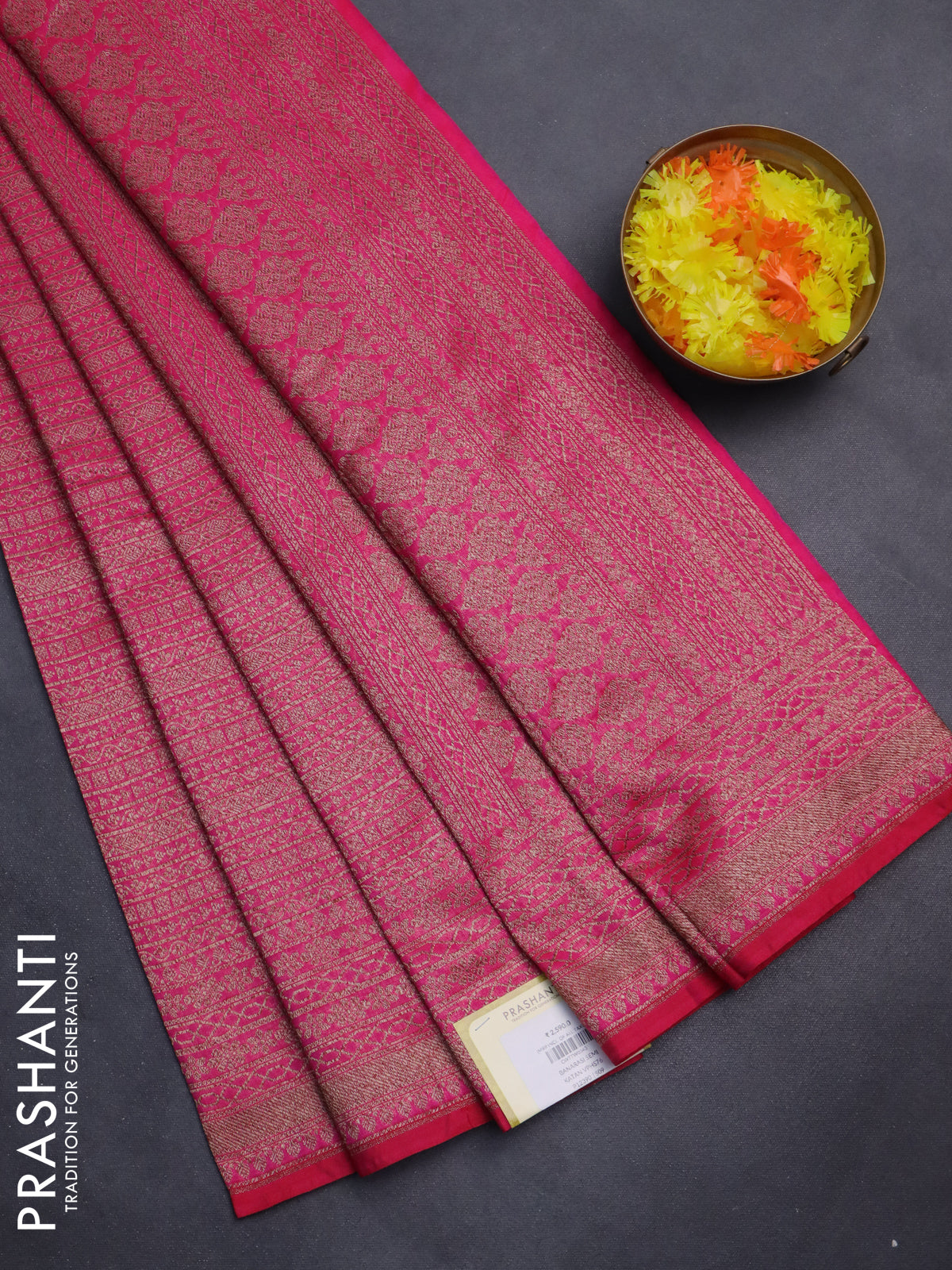 Banarasi semi silk saree pink with allover thread & zari weaves and woven border