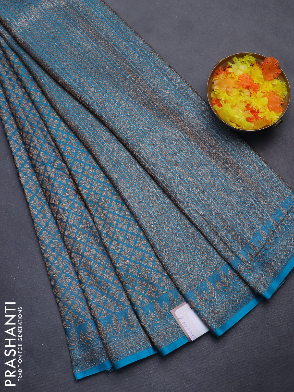 Banarasi semi silk saree cs blue with allover thread & zari weaves and woven border