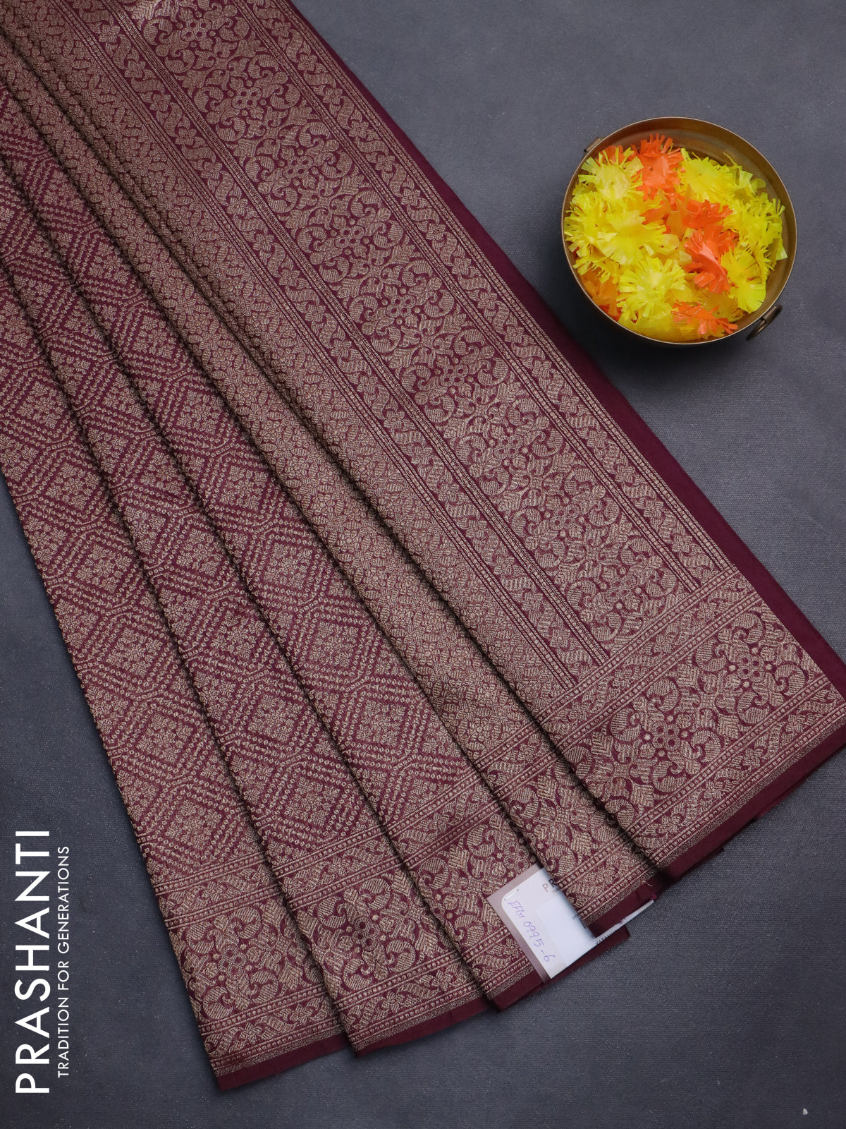 Banarasi semi silk saree wine shade with allover thread & zari weaves and woven border