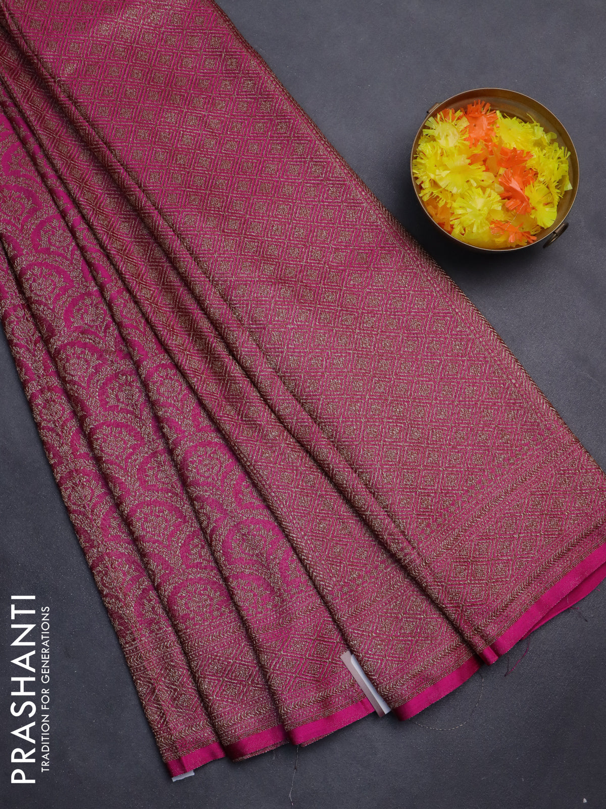 Banarasi semi silk saree magenta pink with allover thread & zari weaves and woven border