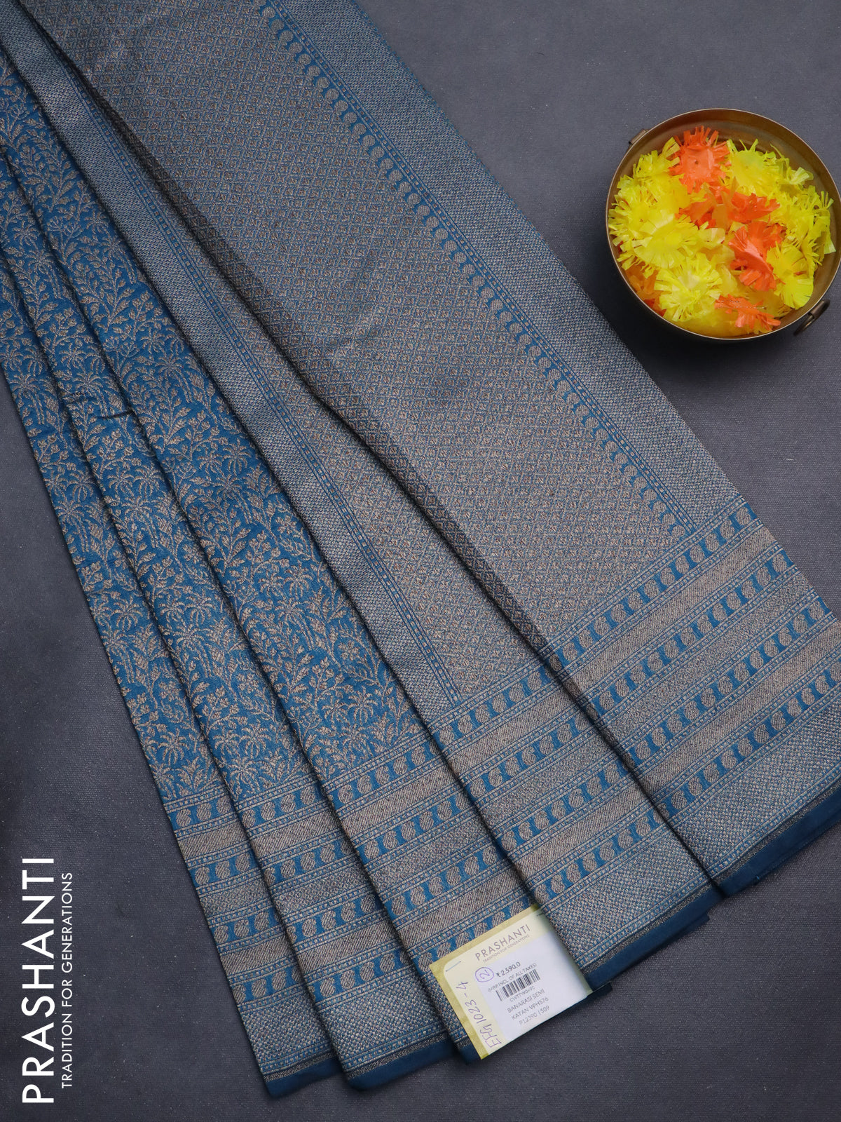 Banarasi semi silk saree cs blue with allover thread & zari weaves and woven border