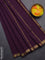 Arani semi silk saree deep purple with plain body and zari woven border