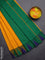 Arani semi silk saree mango yellow and dual shade of green with plain body and temple design border