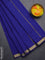 Arani semi silk saree blue with plain body and zari woven border