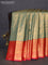 Bangalori tissue silk saree teal green and reddish pink with allover zari woven brocade weaves and long zari woven border