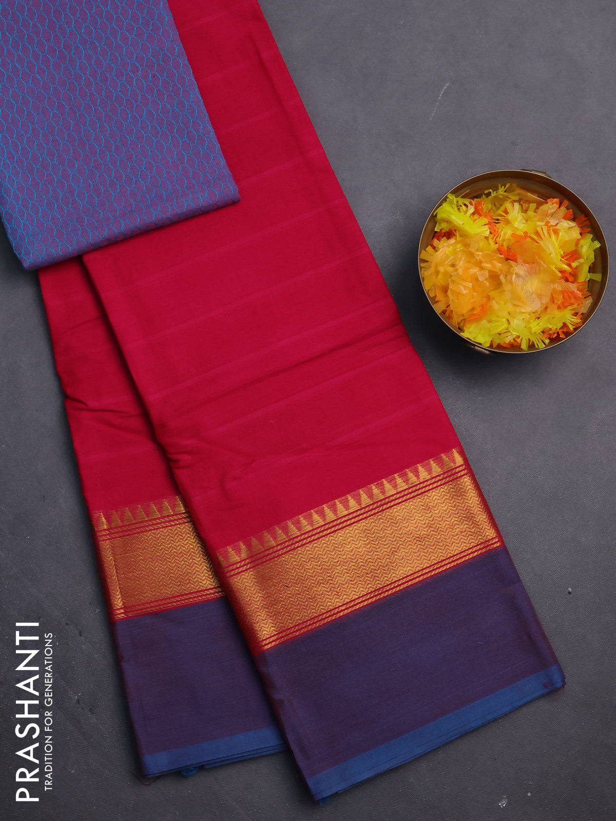 Chettinad cotton saree pink and dual shade of teal blue with thread woven buttas and zari woven simple border