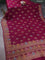 Banarasi semi raw silk saree wine shade with thread & zari woven buttas and woven border