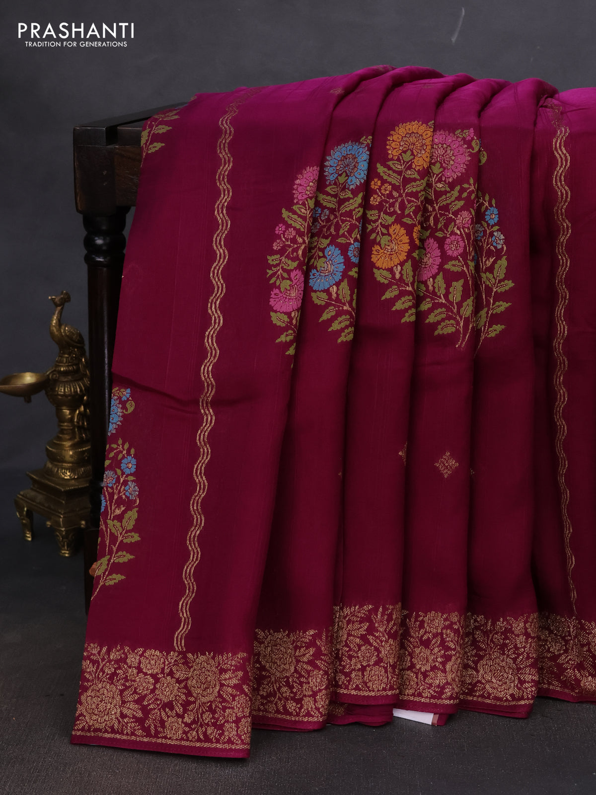 Banarasi semi raw silk saree wine shade with allover thread & zari weaves and woven border