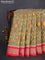 Ikat soft silk saree elaichi green and pink with allover ikat weaves and long zari woven ikat style border