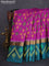 Ikat soft silk saree purple and peacock green with allover ikat weaves and long zari woven ikat style border