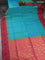 Ikat soft silk saree dual shade of teal bluish green and pink shade with allover zari woven buttas and ikat style border