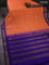 Kuppadam silk cotton saree peach orange and blue with allover small zari checks & lakshadeepam weaves and temple design zari woven border
