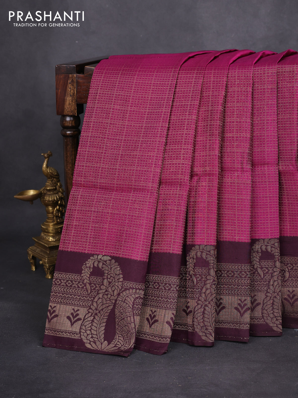Kanchipuram soft silk saree purple and deep purple with allover zari woven brocdae weaves and long zari woven border