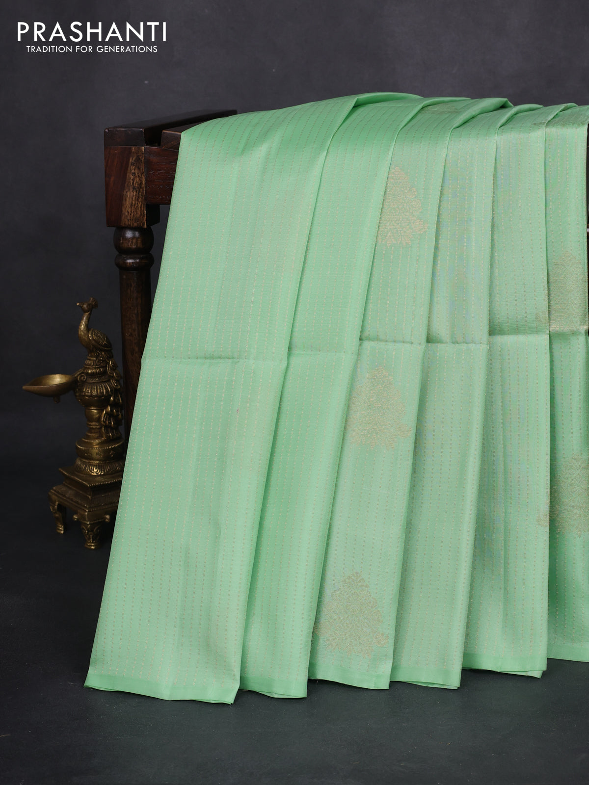 Kanchipuram soft silk saree teal green shade and bottle green with allover zari weaves in borderless style