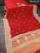 Banarasi chiffon silk saree red and pale orange with silver zari woven buttas and silver zari woven border