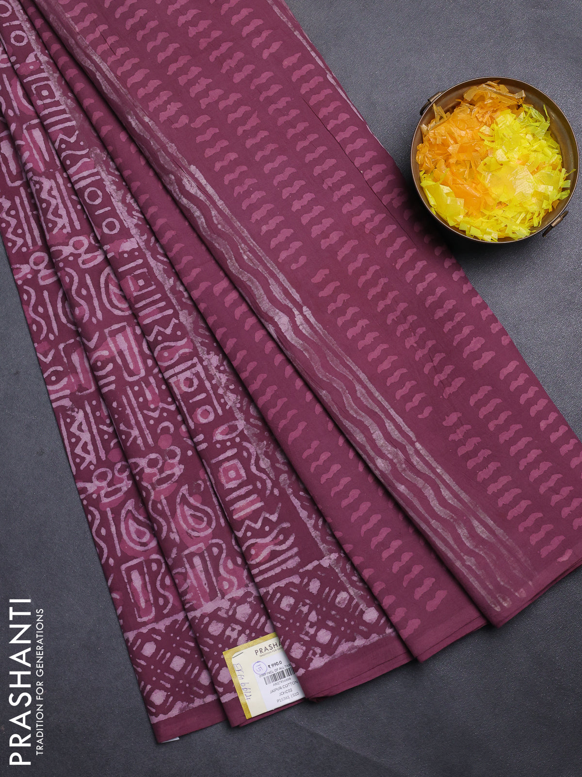 Jaipur cotton saree mauve pink with allover batik prints and printed border