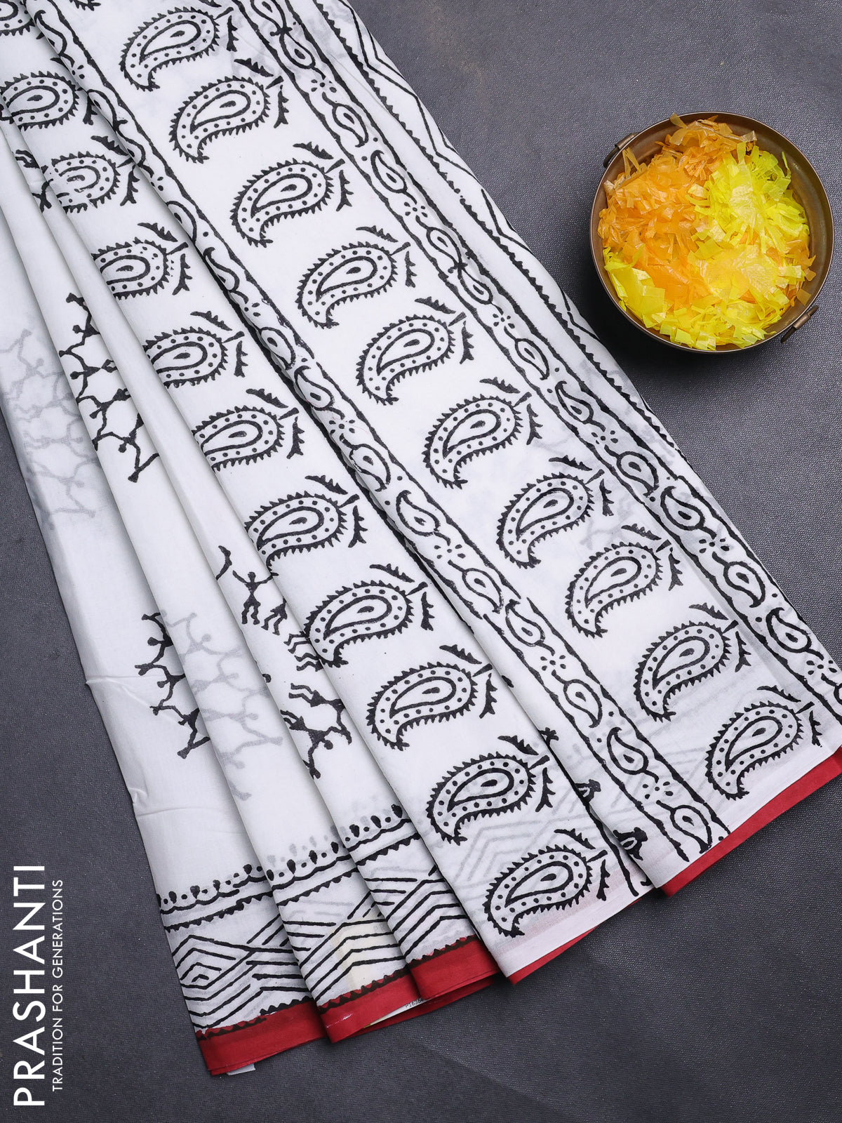 Jaipur cotton saree off white and maroon with warli butta prints and printed border