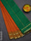 10 yards Poly cotton saree orange and green with plain body and rettapet zari woven border