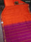10 yards silk cotton saree orange and purple with plain body and zari woven border