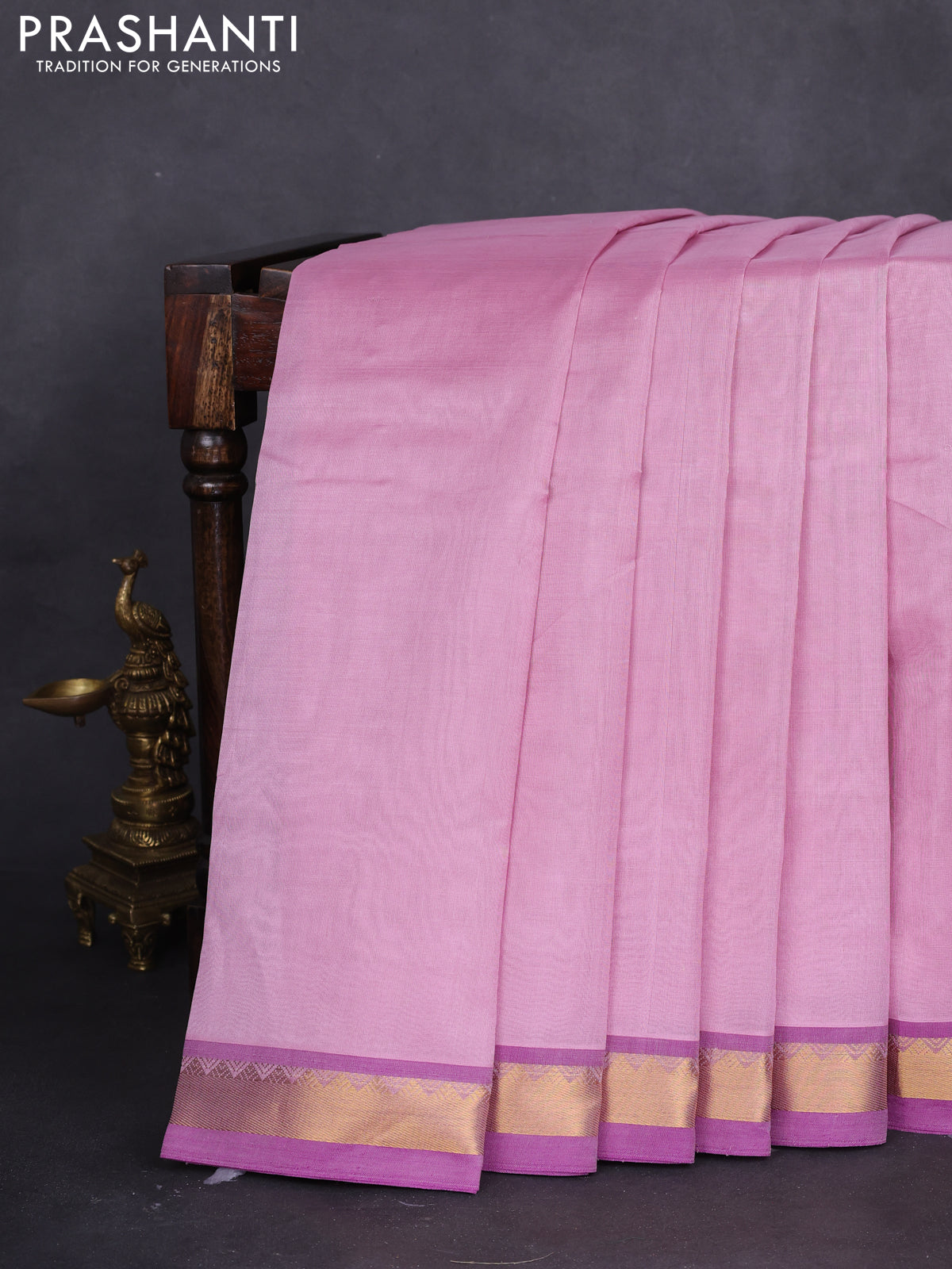 10 yards silk cotton saree pastel pink and purple with plain body and zari woven border