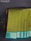 10 yards silk cotton saree mehendi green and teal blue with plain body and zari woven border