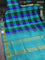 10 yards silk cotton saree teal blue and blue with allover paalum pazhamum checks & buttas and zari woven border