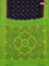 Ikat cotton saree dark blue and light green with allover ikat butta weaves and temple design simple border