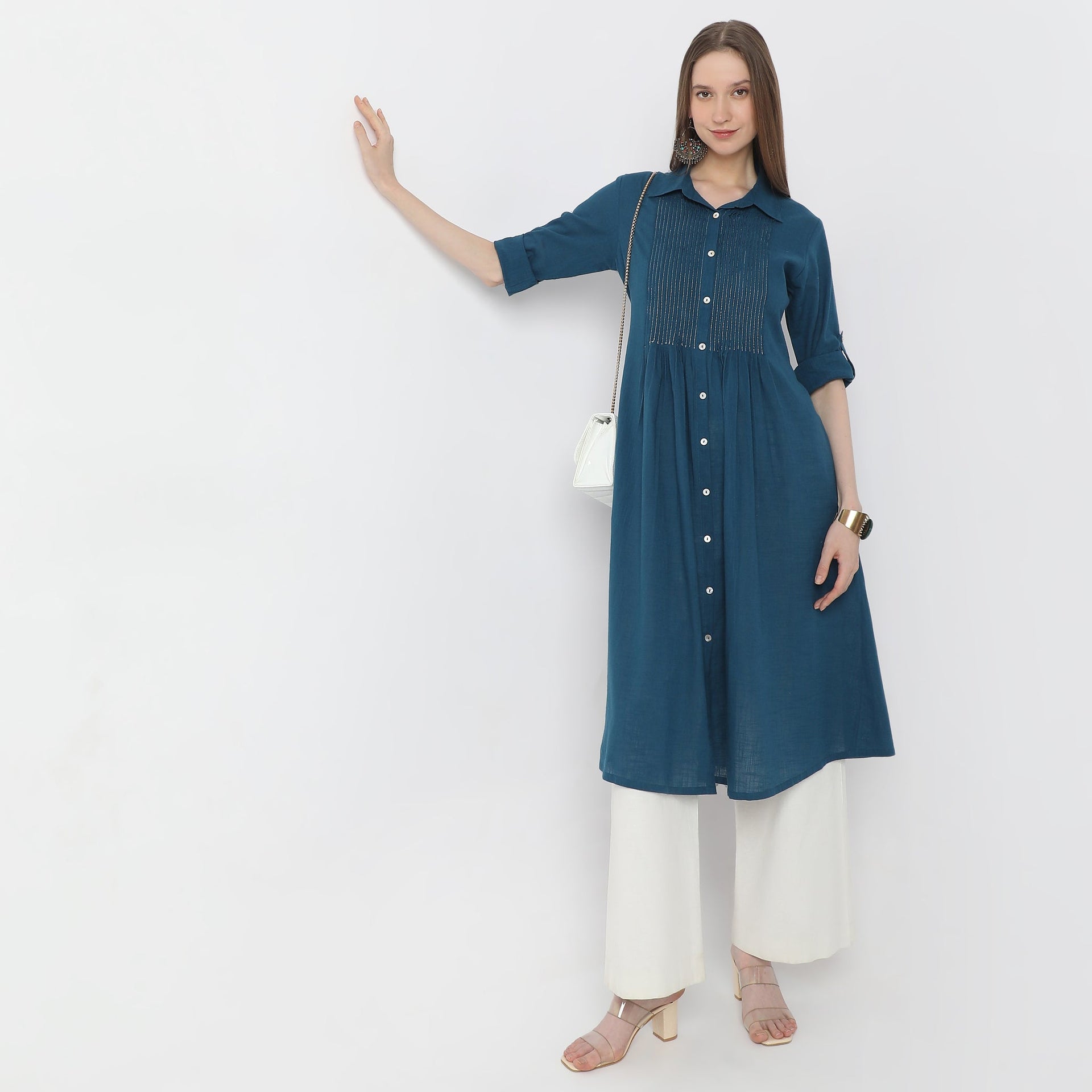 Below Knee Shirt Collar Flared Kurta