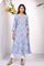 Blue Block Print Sequined Flared Cotton Kurta
