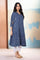 Blue Geometric Dabu Printed Mirror Work A-Line Cotton Kurta