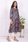 Navy Blue Floral Printed Beadwork Modal Satin A-line Kurta