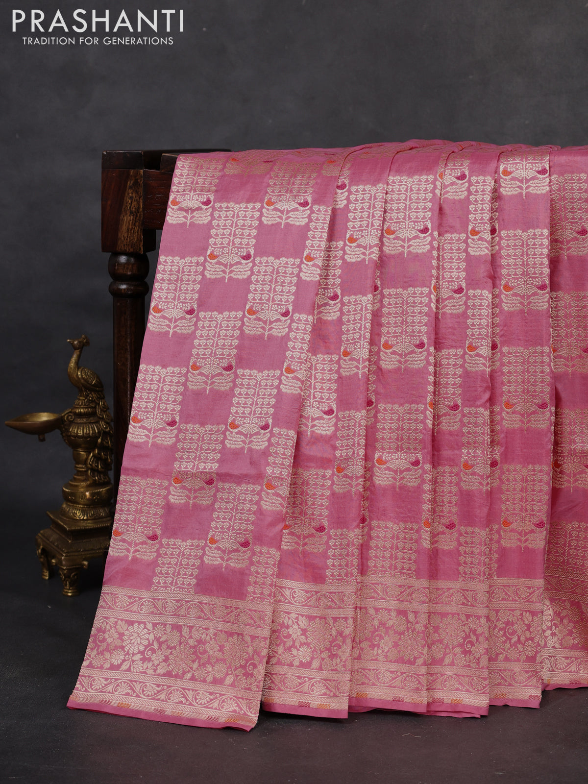 Banarasi uppada silk saree light pink with allover zari woven brocade weaves and zari woven border