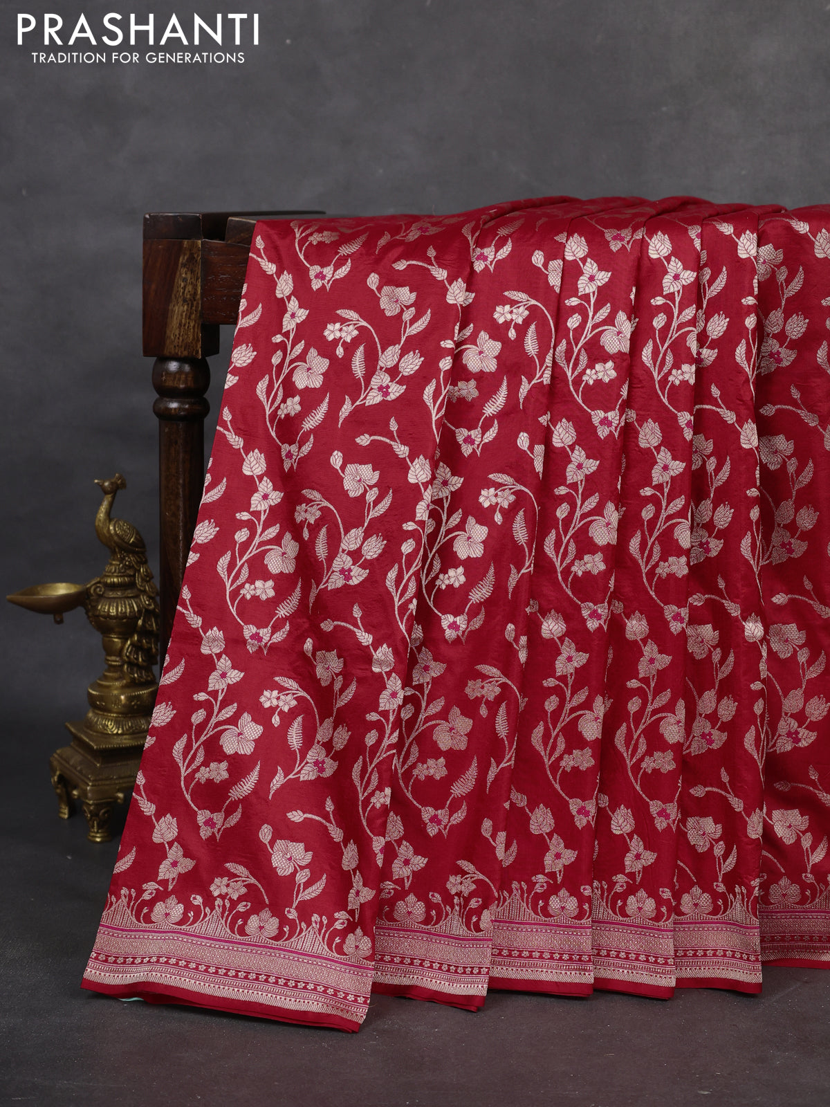 Banarasi uppada silk saree red with allover zari woven brocade weaves and zari woven border