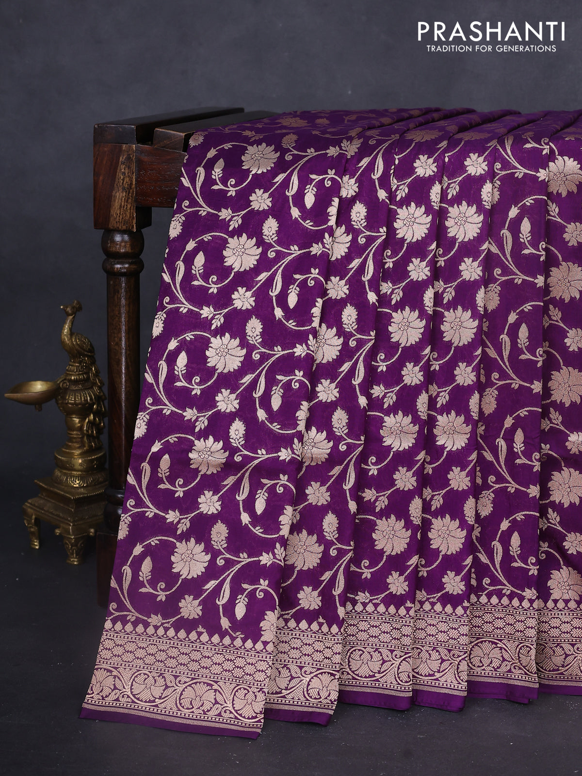 Banarasi uppada silk saree purple with allover zari woven floral brocade weaves and zari woven border