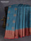 Banarasi tussar silk saree cs blue and rust shade with allover thread & zari woven buttas and woven border