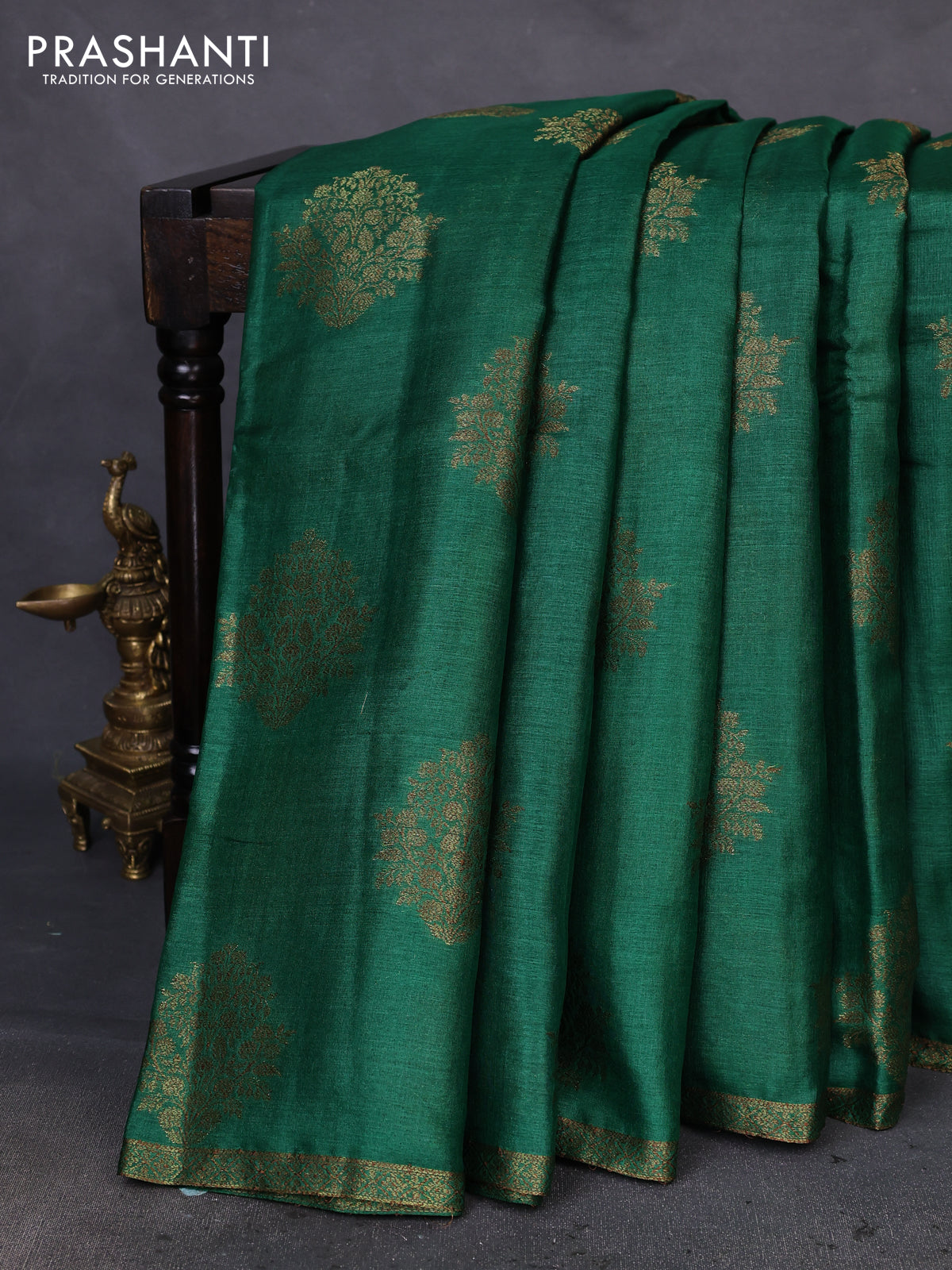 Banarasi tussar silk saree green and pink with thread & zari woven buttas and woven border