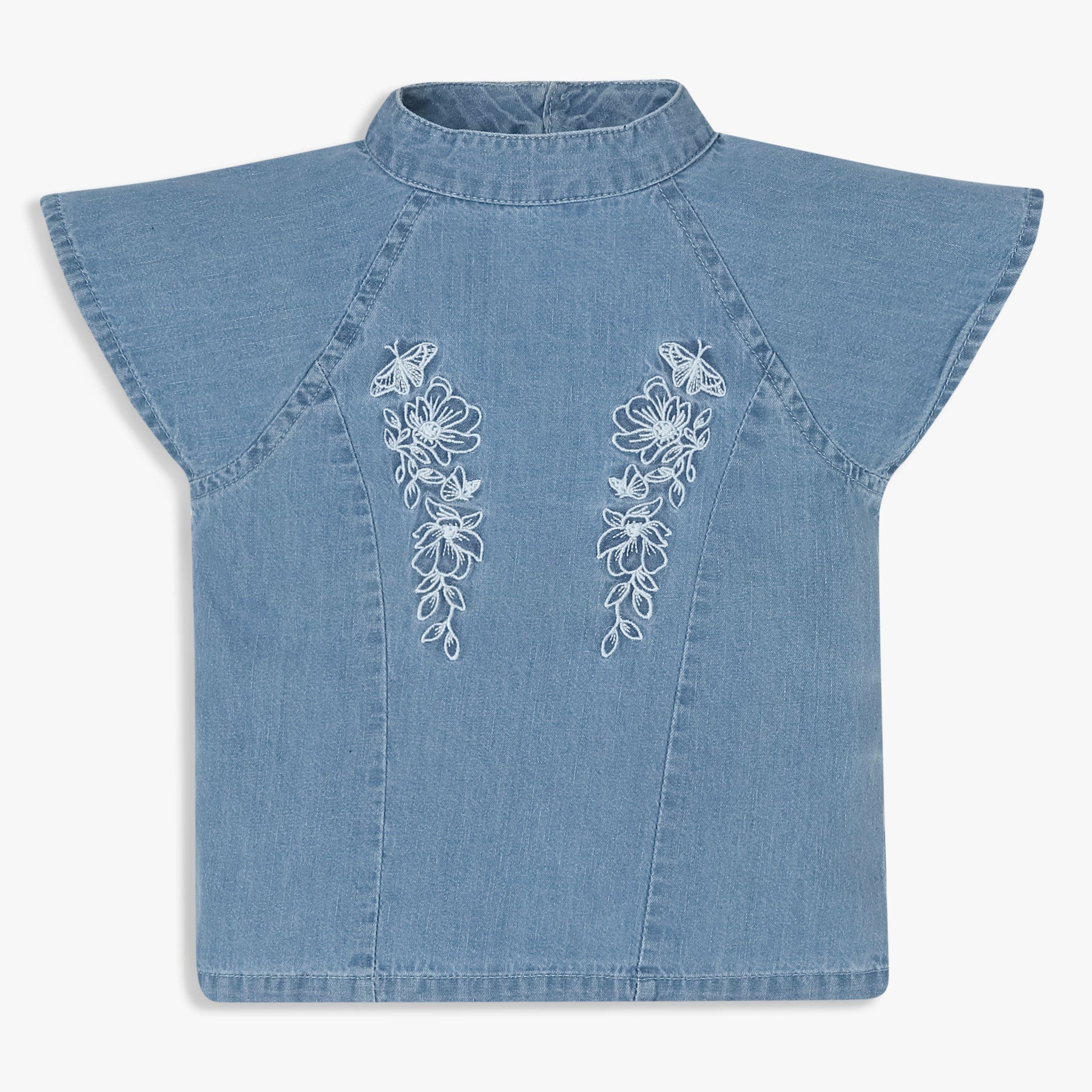 Girls Embroidered Hi-Low Pleated Top