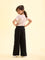 Girls Solid Black Mid Rise Rib Palazzos