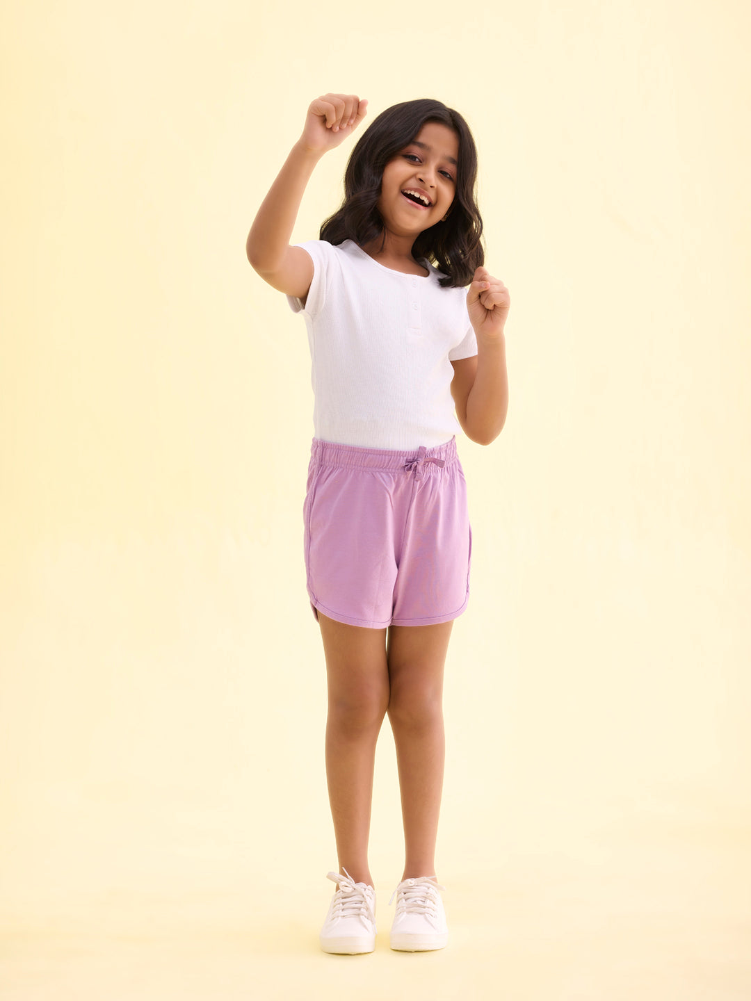 Girls Solid Baby Lilac Mid Rise Knit Shorts