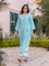 Turquoise Stripes Hand Block Printed Long Kurta