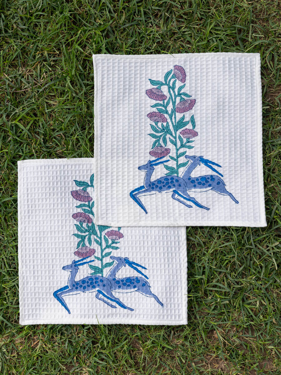 Set of 2 - Harini Block Printed Cotton Face Towel