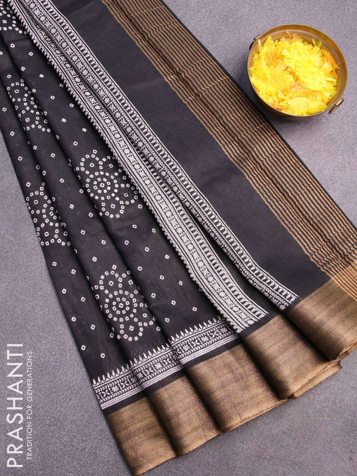 Bhagalpuri saree black with allover bandhani prints and zari woven border