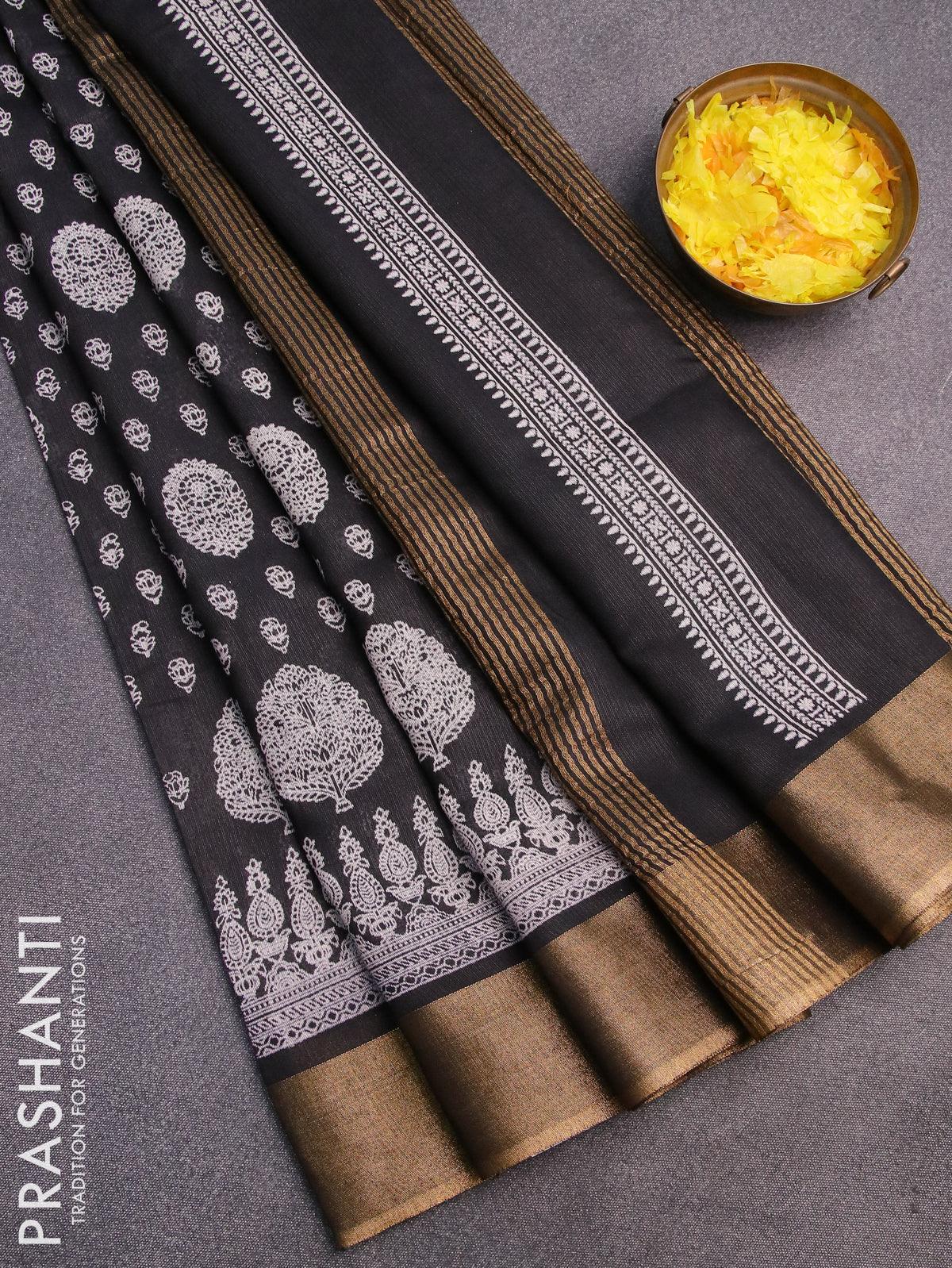 Bhagalpuri saree black with allover butta prints and zari woven border