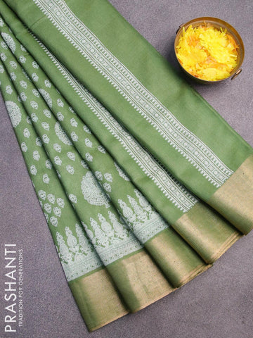 Bhagalpuri saree green with allover butta prints and zari woven border