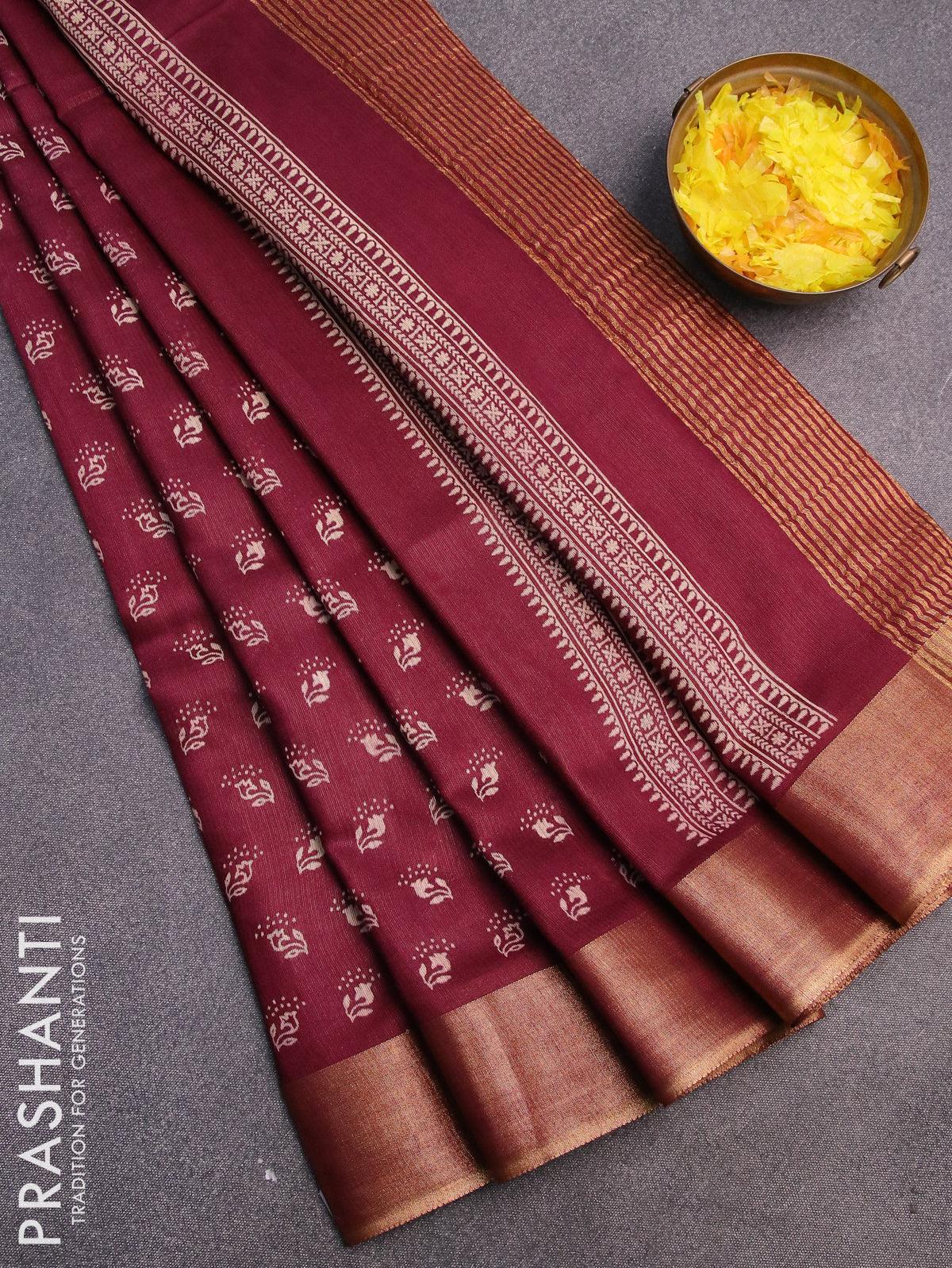 Bhagalpuri saree deep maroon with allover butta prints and zari woven border